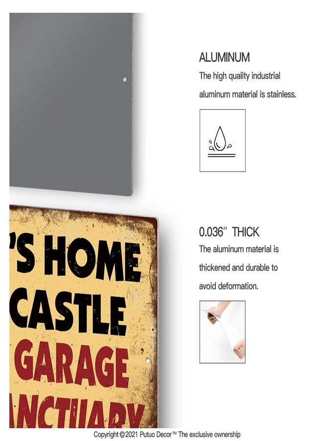 Putuo Decor Man Cave Wall Decor Garage Accessories For Men, Vintage Metal Tin Sign Garage Man Cave Wall Decor - A Man's Home Is His Castle But His Garage Is His Sanctuary Sign 12x8 in - Image 2
